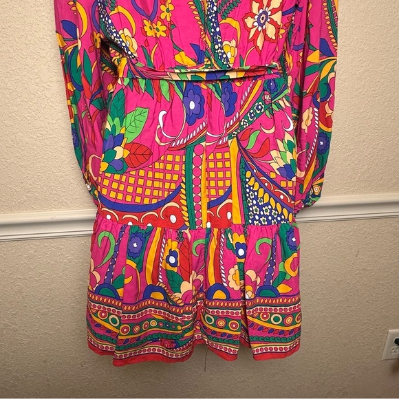 Adrianna Papell Long Sleeve Retro Printed A Line Dress In Pink Multi Size 8 NWT - Picture 10 of 16